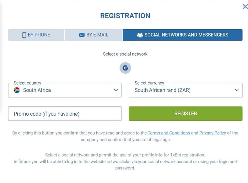 Registration with Social Media and Messengers