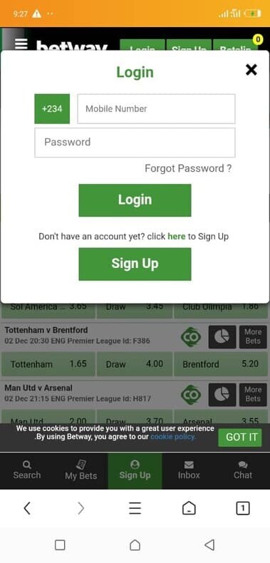 Sign in to Betway