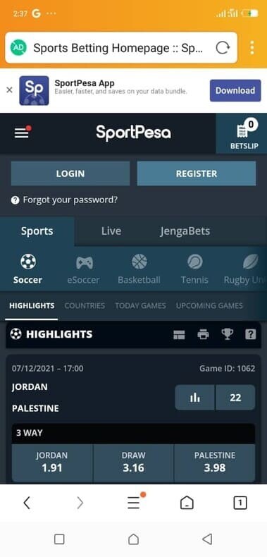 Sportpesa mobile login