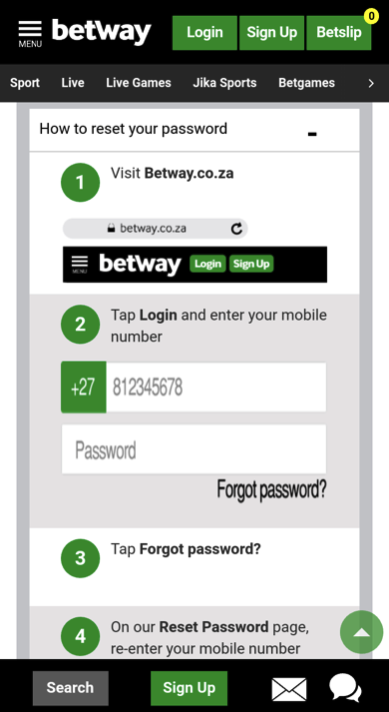Forgot password Betway