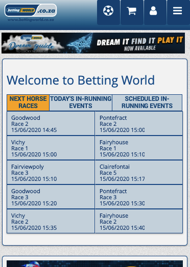 Betting world starting page