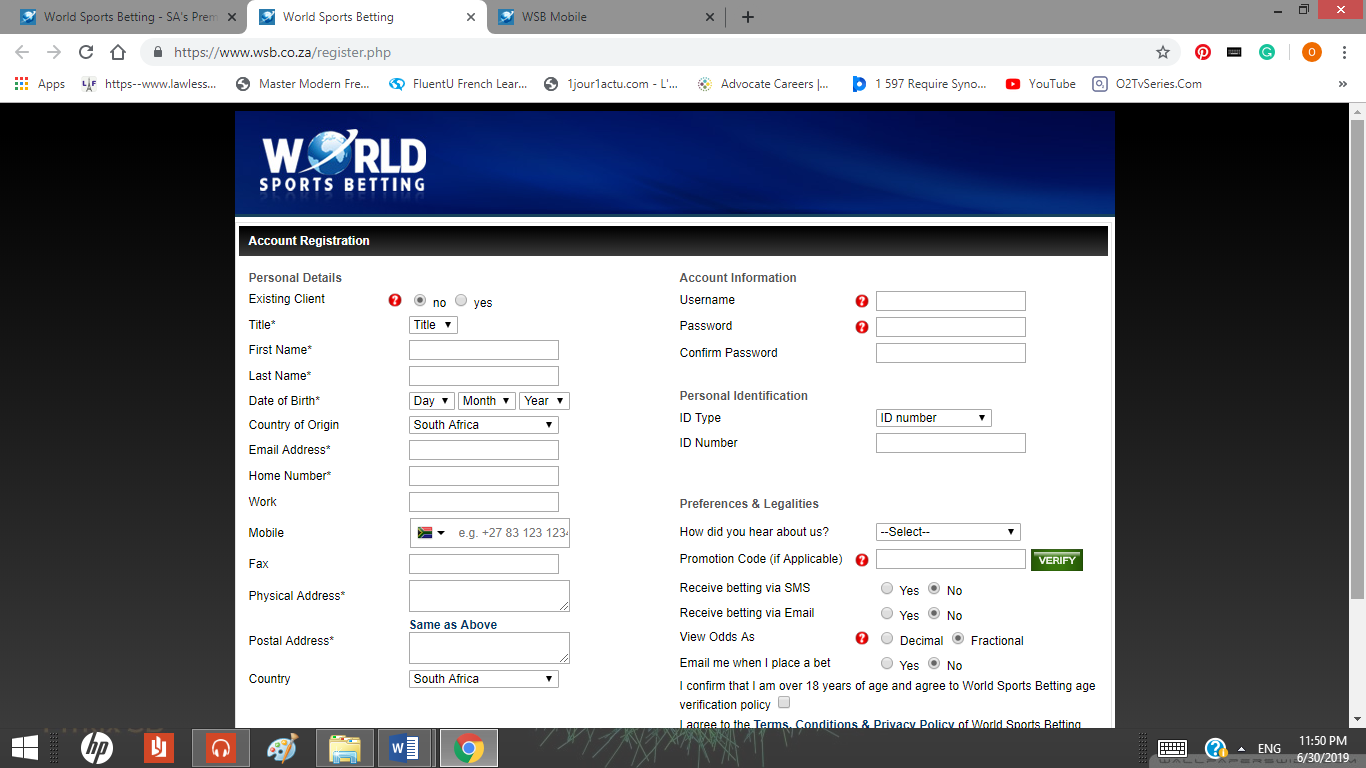 registration page on World Of Sport website